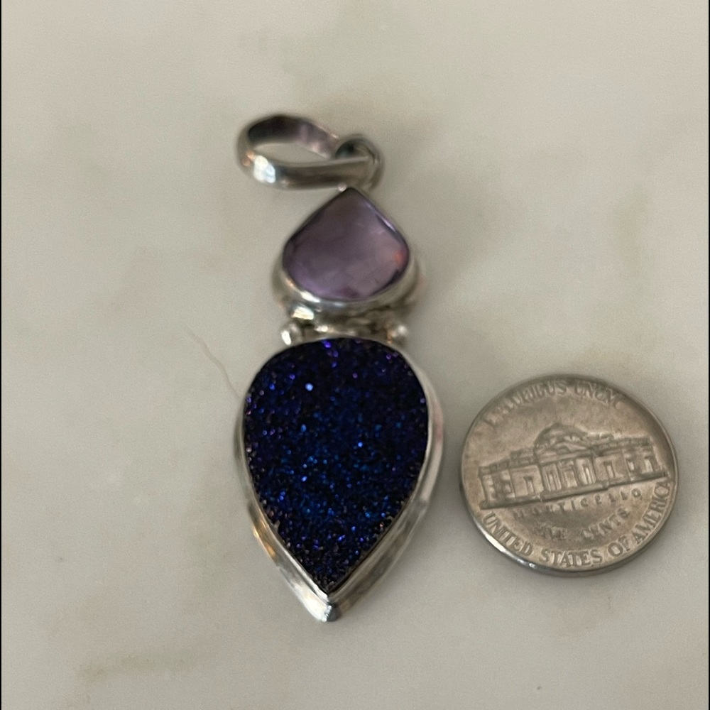 Amethyst & purple druzy pendant set in sterling silver